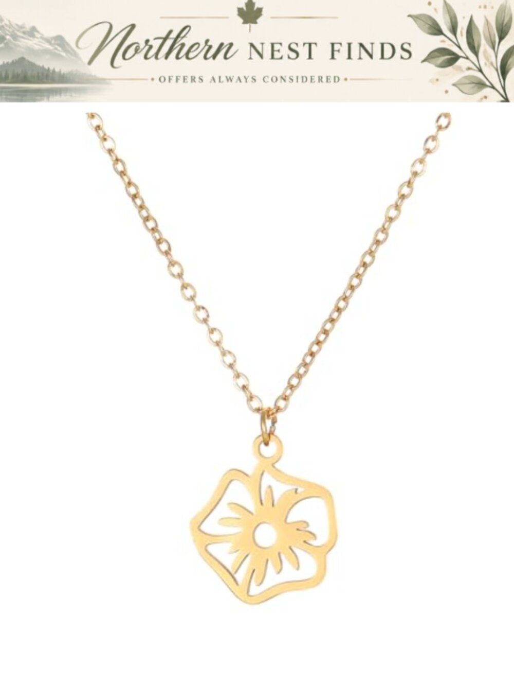 18K Gold Plated Birth Flower Necklace Hollow Pendant
